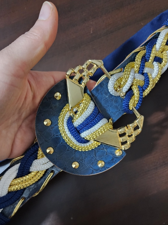 Vintage 80s Statement Belt Rope Leather Mix Gold Hardware Nautical Style